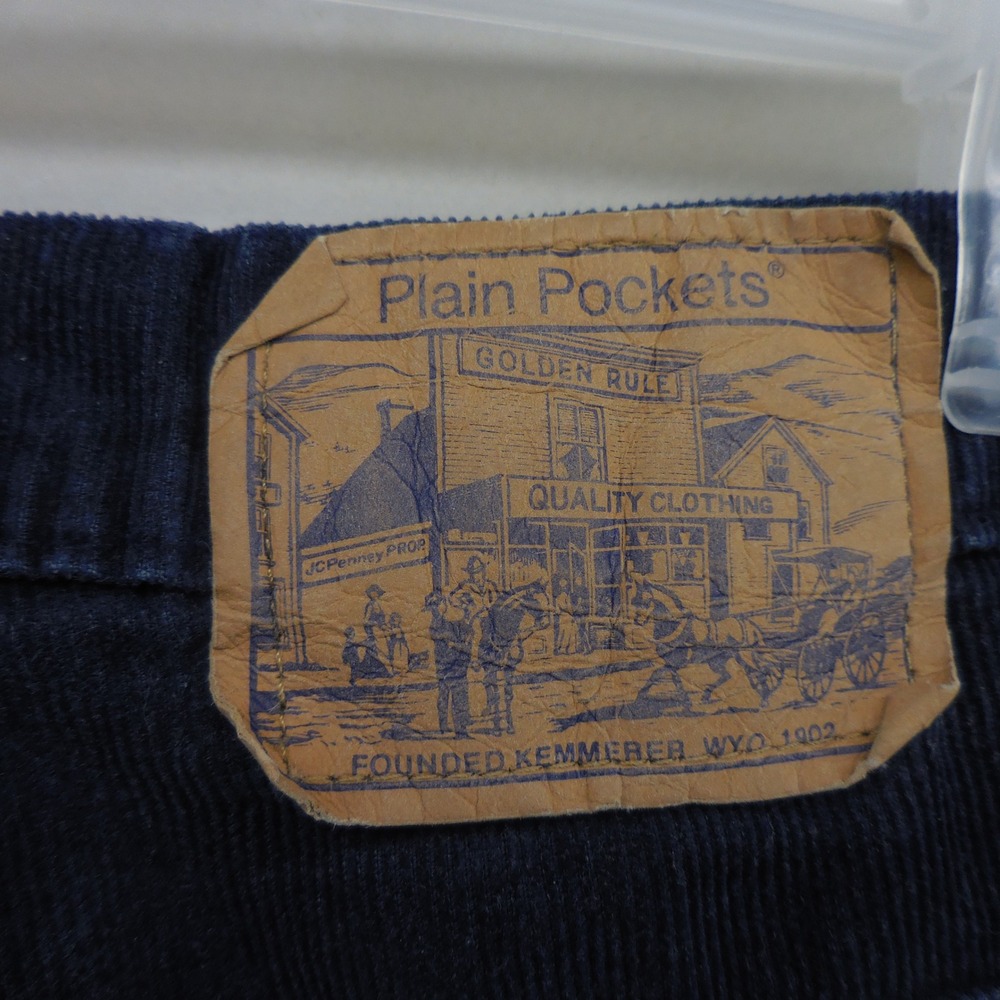 Vintage JCPenney Plain Pockets Navy Blue Corduroy Flared Pants Mens 32x28 70s - Picture 10 of 10